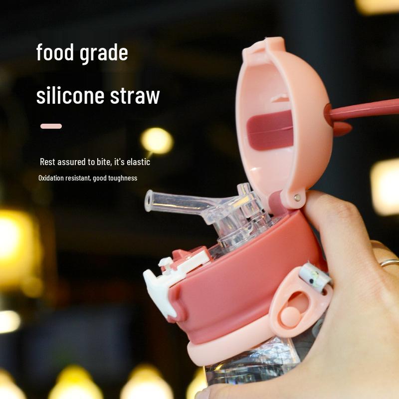 Children's Cartoon Antler Straw Cup - Portable Summer Outdoor Plastic Water Cup with Strap