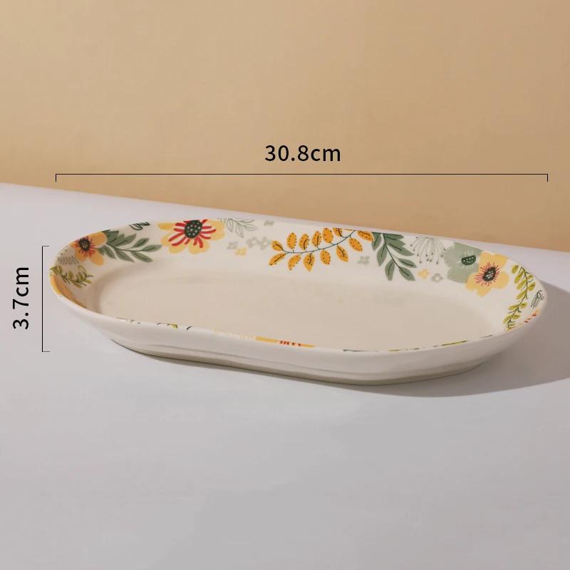 Exquisite Flowers Ceramic Plate Coffee Shop Afternoon Tea Dessert Fruit Plate Delicious Dishes Deep Soup Plates Home Tableware