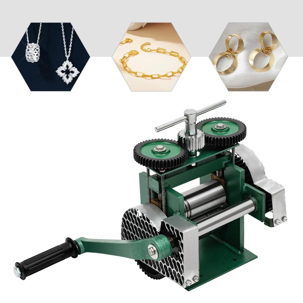 Manuelle Schmuckwalze, Metallwalzwerkzeug mit Handkurbel, quadratische, flache und halbrunde Walzen, für Gold, Silber und Kupfer