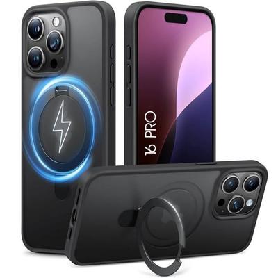 Protective Case for iPhone 16 Pro - BOOLING - Black - Rigid - Built-in Magnetic Support - Translucent