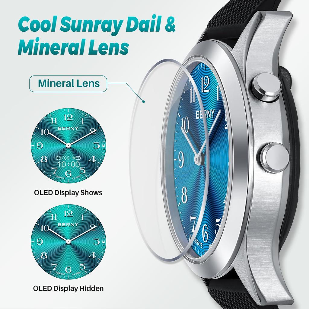 BERNY Vibration Hidden OLED Vibration Configurable Specially Designed for Elderly and Hearing Impaired People Water Resistant to 3 Blue Watch, Watch,