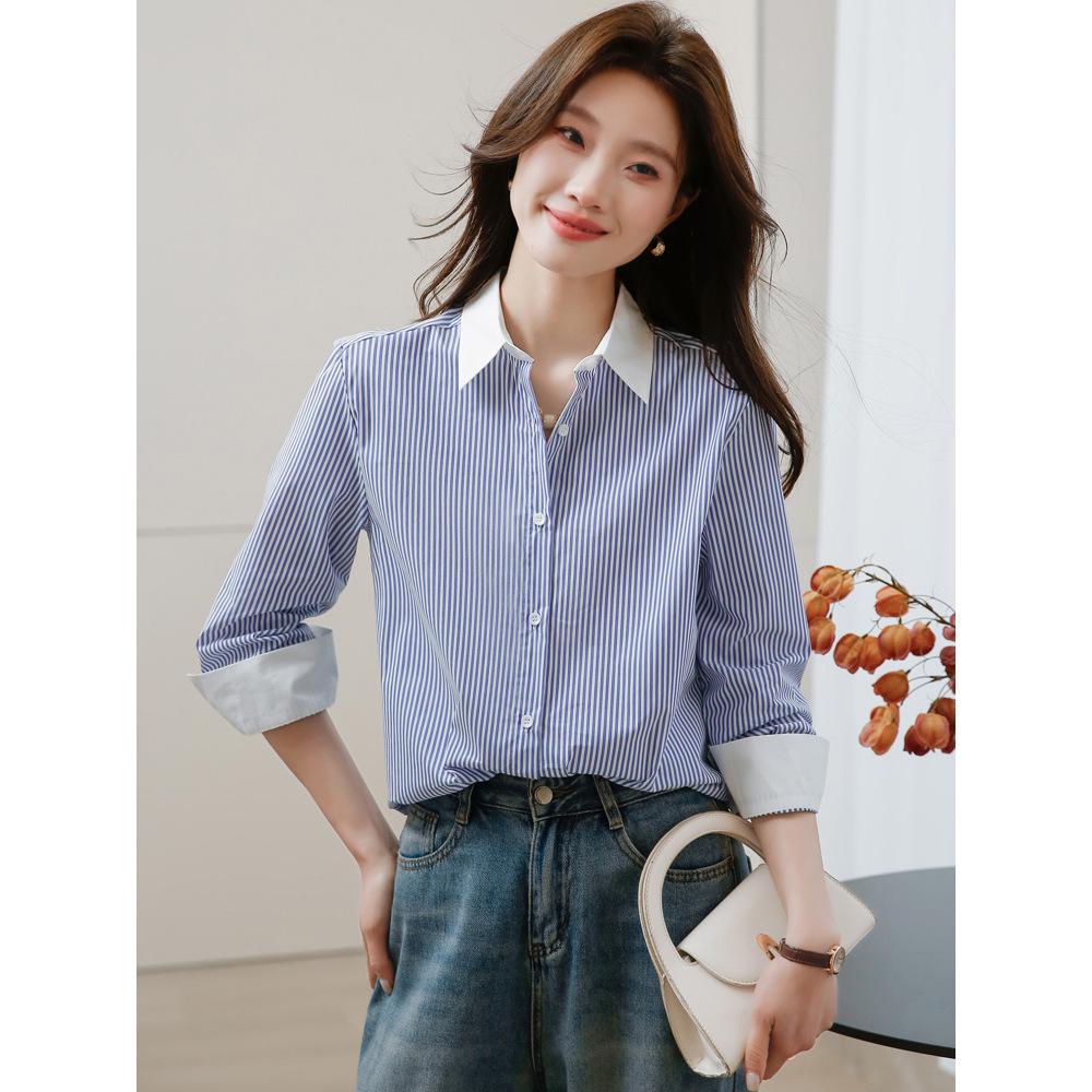 2026 Spring Korean Fashion Long Sleeve Striped Shirt for Women