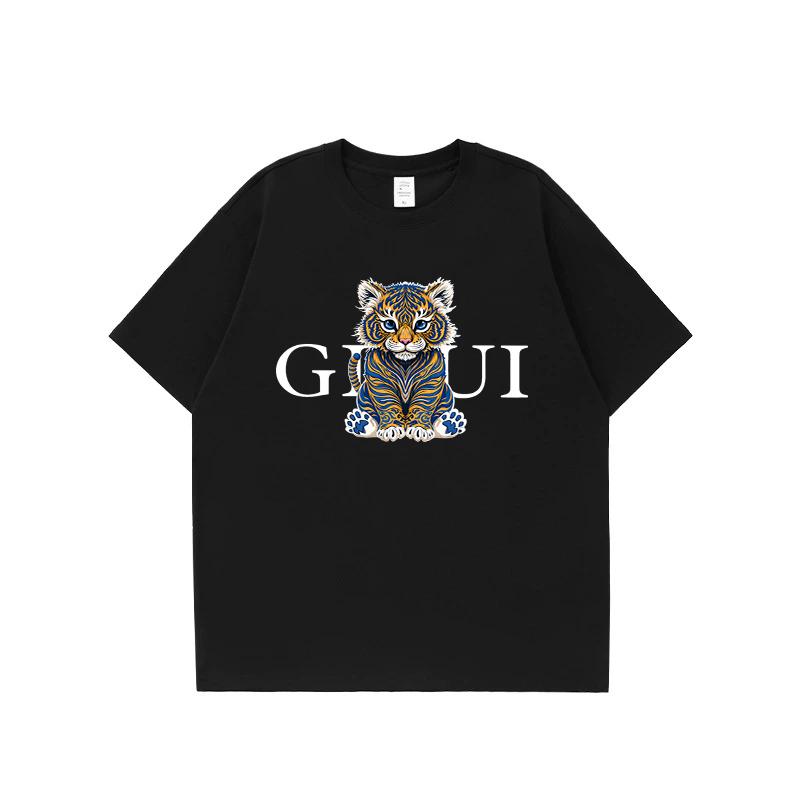Tiger pattern printed T-shirt loose fit unisex casual daily versatile trendy short sleeved top