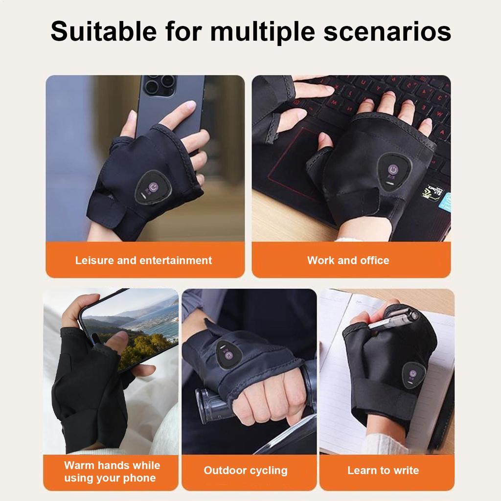 Motorcycle Half Finger Heated Gloves Rechargeable Mittens 3 Temp Settings Winter Fingerless Gloves  Heating Thermal Gloves