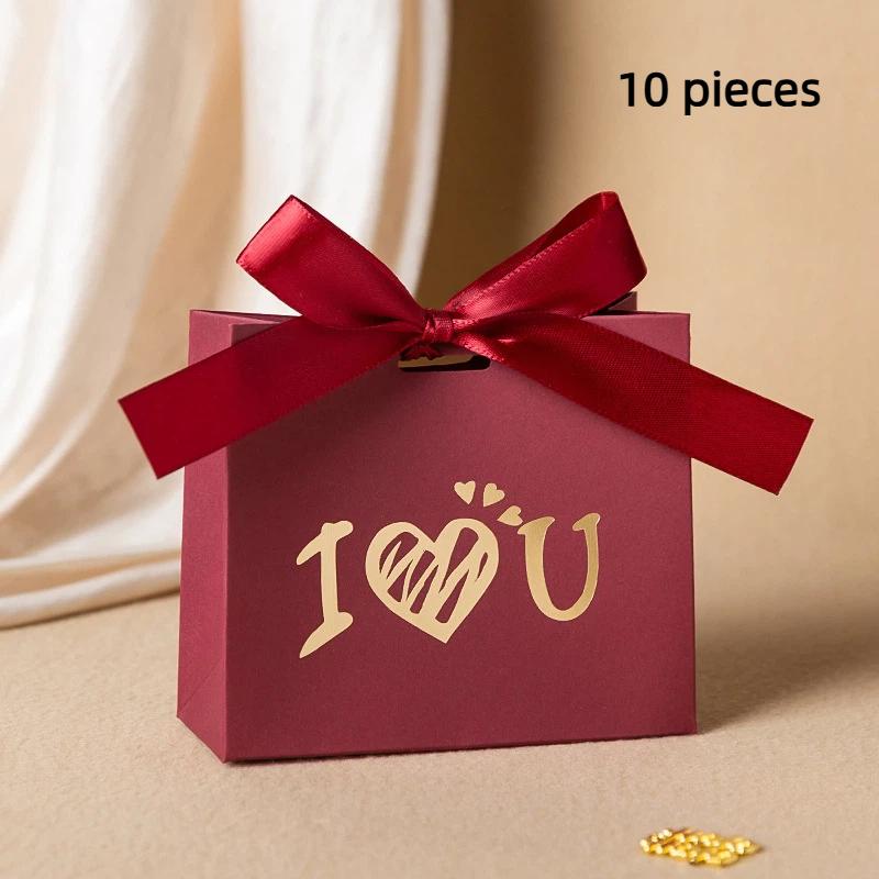 10Pcs Chocolates Gift Packaging Box Suitable For Wedding Candies And Valentine'S Day Love Wings Gold Foil Gift Box With Ribbon