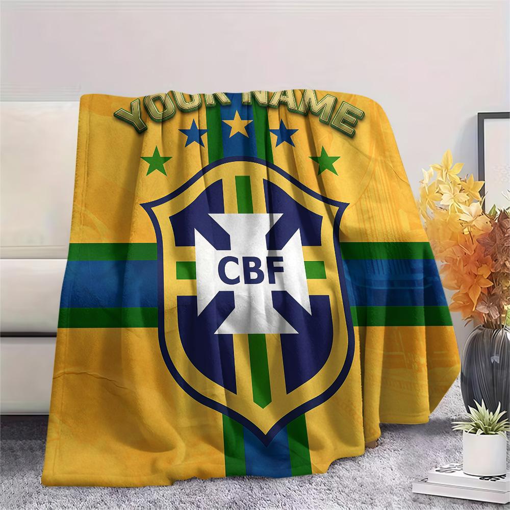 Custom Name Brazil Football Confederation Flannel Blanket, High quality Comfortable for All Seasons, Home Decor, Warmth and Comfort