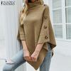 ZANZEA Autumn Women Turtleneck Long Sleeve Irregular Casual Knitted Cloak Sweaters Jumpers
