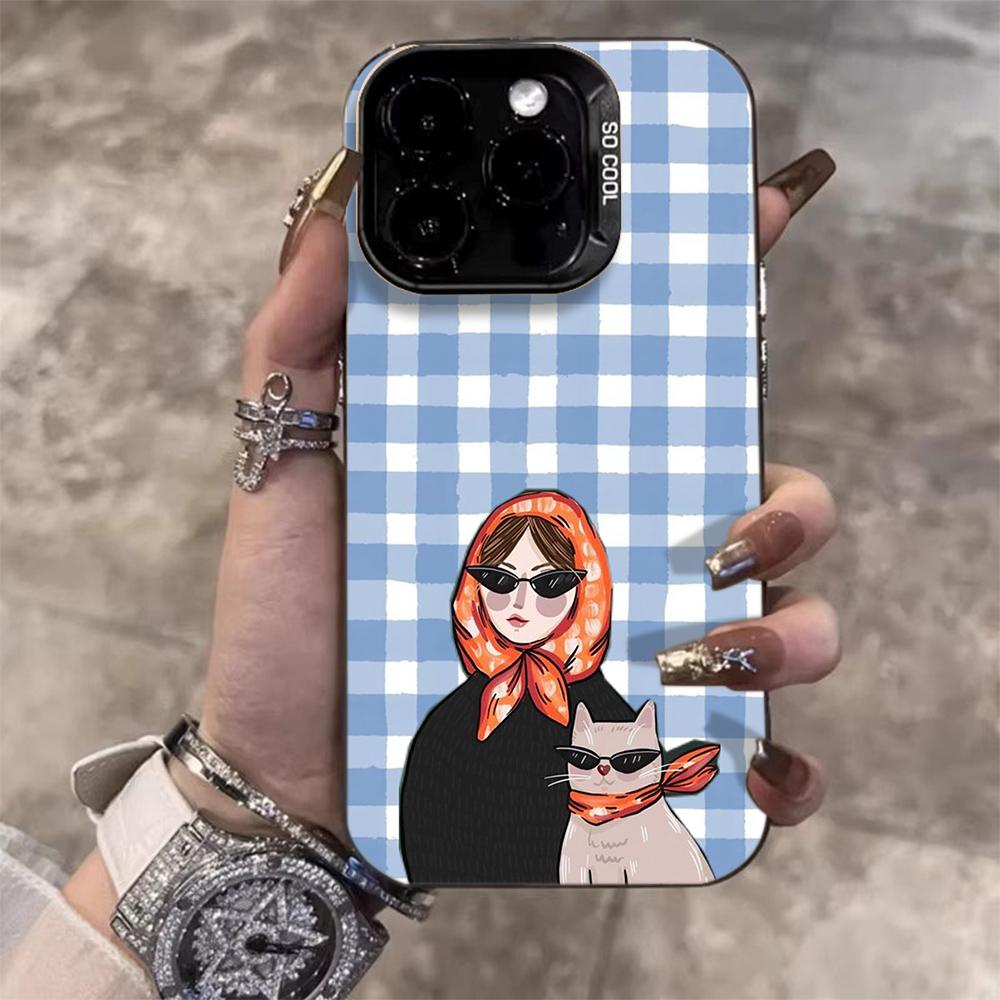 

Plaid Cat Cute IMD Girl Phone Case For Samsung Galaxy S26 S24 S25 S23 Ultra S22 S21 S20 Plus FE A54 A55 Shockproof Back Cover Galaxy A35