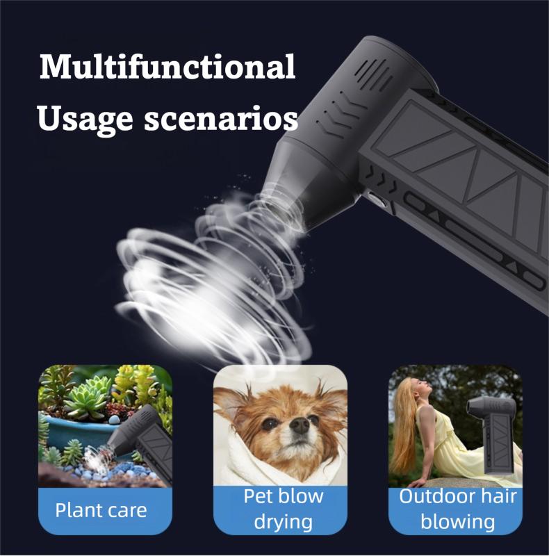 Car Clean Turbo Jet Fan Electric Air Duster LED Light Adjustable Wind Speed Turbo Violent Blower Rechargeable Blow Water/Leaves
