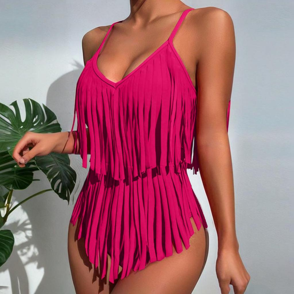 Damen Sexy V-Ausschnitt Rückenfrei Figurbetont Einteiler Badeanzug