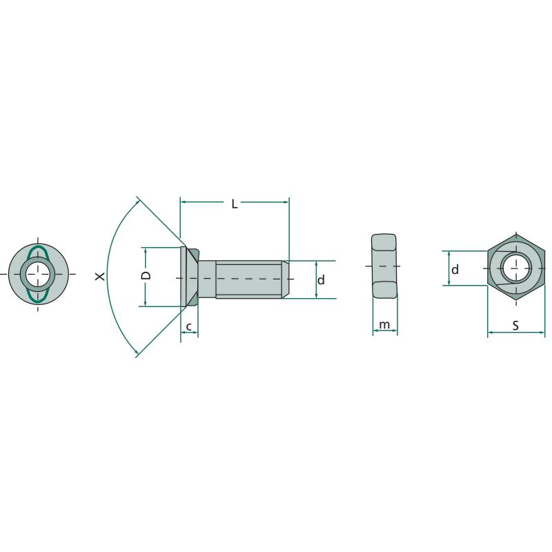 Plow bolt with nut M16x2 length 40 class 10.9 for plow 1640HU x25 pcs