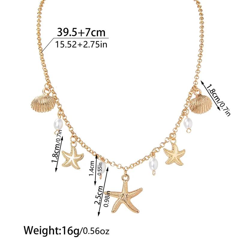 

New Holiday Beach Style Starfish Pendant Shell Imitation Pearl Tassel Beach Element Alloy Women s Necklace Jewelry Accessories золотой