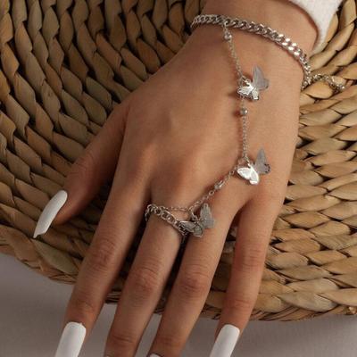Damen Ring Armband Schmetterlingsdesign Verstellbare Länge Schmuck Hip-Hop Stil Langlebiges Studentenarmband für den Alltag