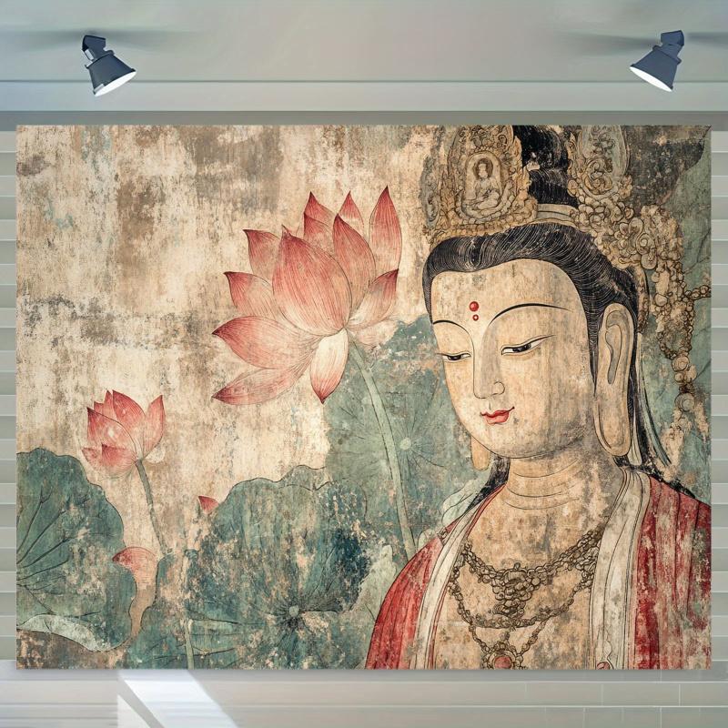 VIKAMA Chinese Retro Religious Zen Printed Tapestry Crosses the Living Room Meditation Room Study Room Home Decoration