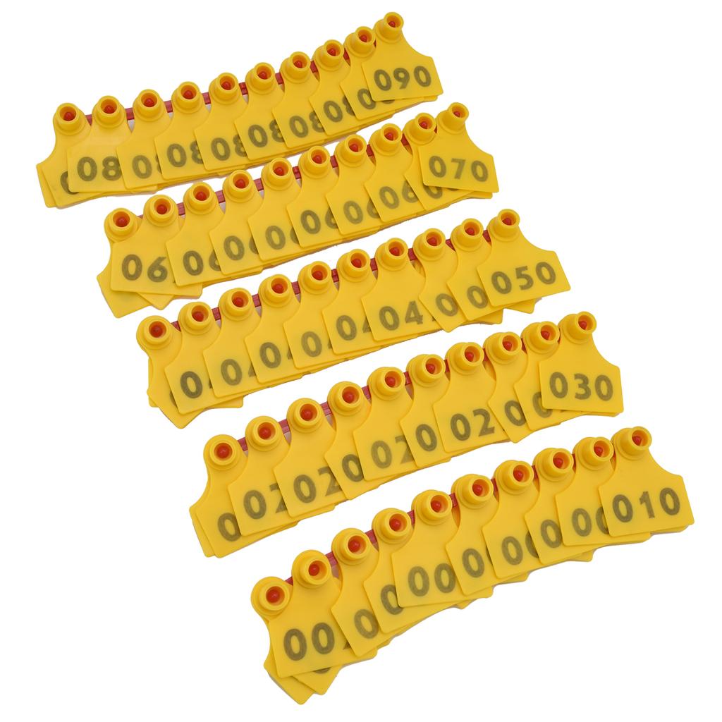 100Pcs TPU Pig Cow Ear Tag with Number 001‑100 Ear Label Tag Farm Livestock AccessoryYellow
