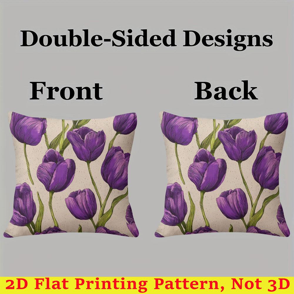 Purple Tulip Square Jacquard Pillow Cover for Sofa Office Waist Cushion Cover Home Decorative Pillowcase