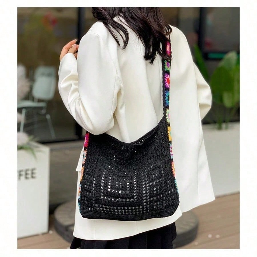 Women's Crochet Bag Summer Beach Tote Aesthetic Lightweight Durable Party Shopping Dating Bag Knitted Bag