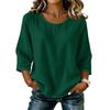 Blusa Top Casual para Mujer de Color Sólido, Cuello Redondo, Manga Tres Cuartos, Mezcla de Lino y Algodón, Corte Holgado, para Uso Diario