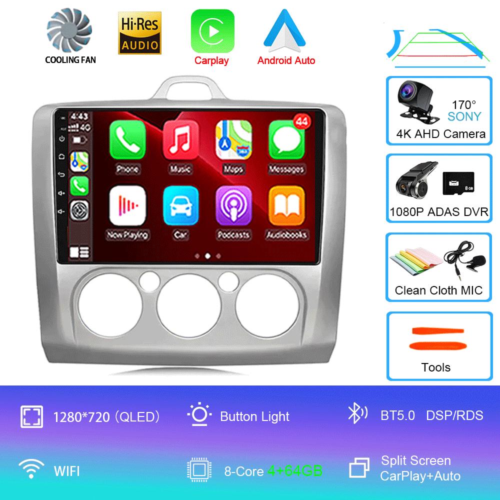 Android14 Carplay Auto For Ford Focus  Mk2 Mk3 2004 2005 2006 2007 - 2011 Multimedia Car Radio Player DSP WIFI+4G 2DIN Stereo