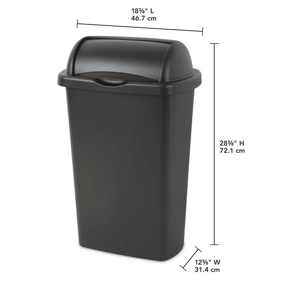 13 Gal Roll Top Wastebasket Plastic Easy Clean Kitchen Trash Can Indoor Use Durable Large Capacity Garbage Bin