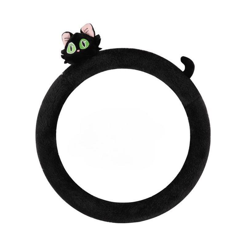 Cute Black Cat White Cat Plush Car Steering Wheel Cover Anti-Slip Sweat Absorbing Universal Car Steering Wheel Handle