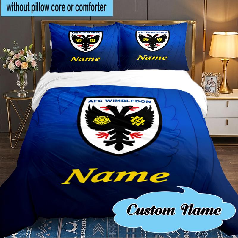 Custom Name Wimbledon Football Club Crest Bedding Set 3pcs, Bedding Set Including 1pc Duvet Cover And 2pcs Pillowcases for Bedroom, Dormitory Gift