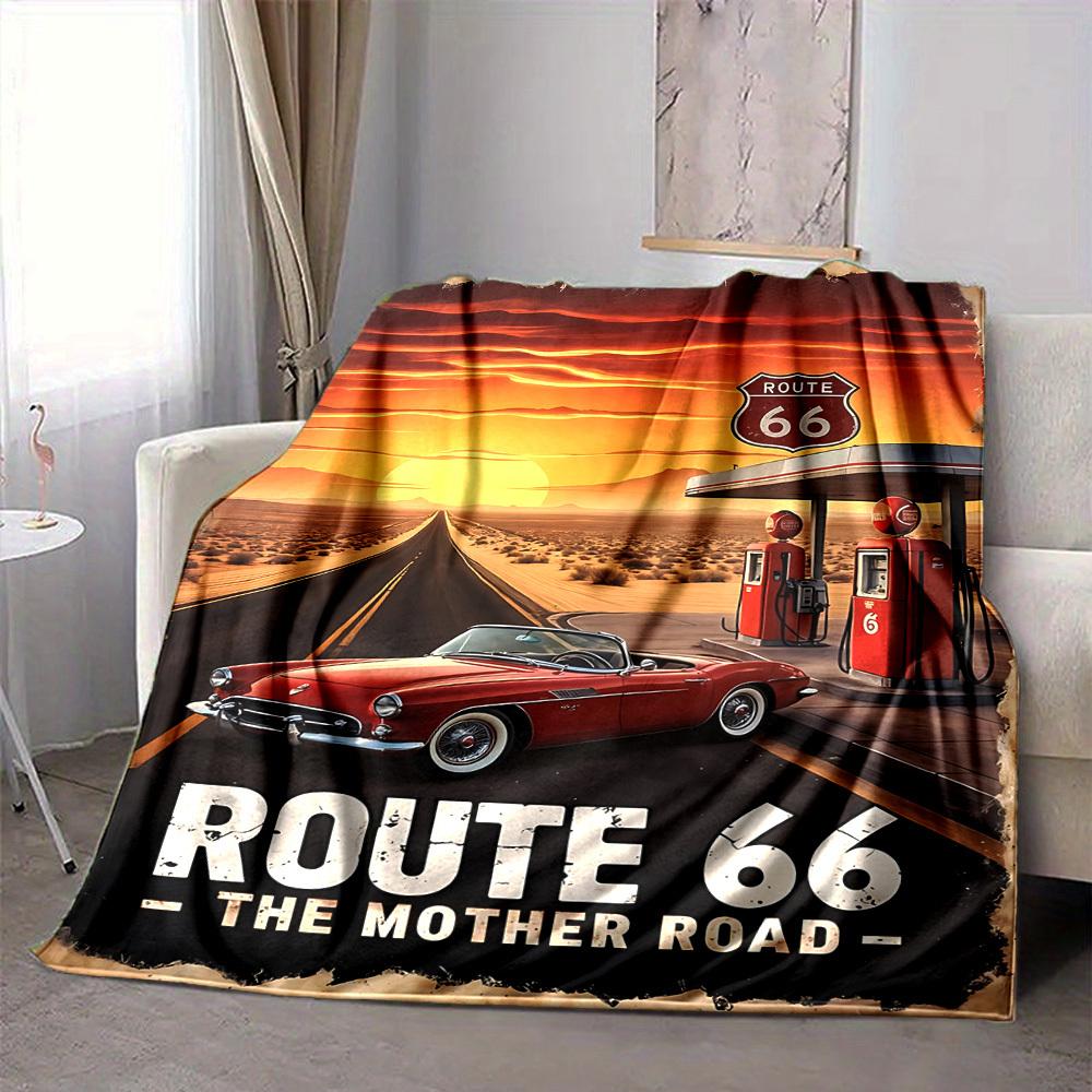 1PC Route 66 Blanket, Throw For Sofa, Bed, Travel, Camping, Livingroom,