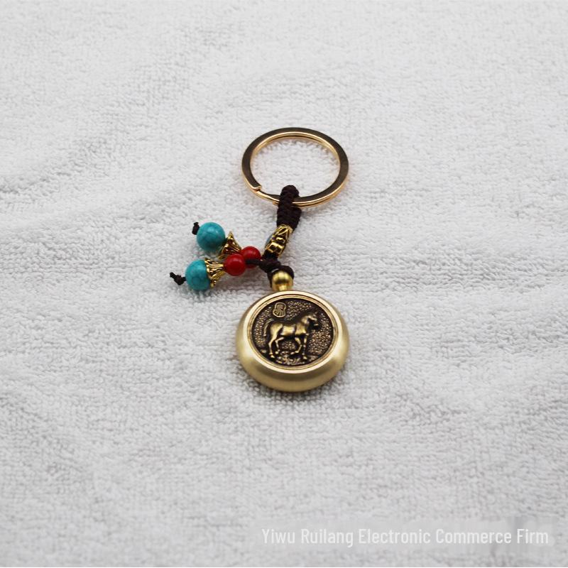 Pure Brass Zodiac Gyroscope Keychain Ornament
