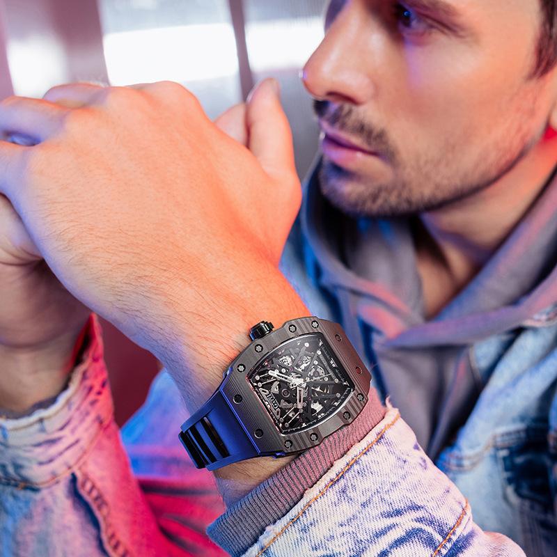 Bonest Gatti Herren Mechanische Uhr Leuchtend Kohlefaser