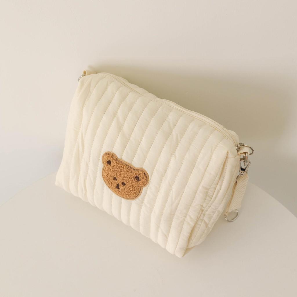 Zippered Cotton Mommy Bag - Stroller & Diaper Bag with Embroidery and Portable Tissue Holder