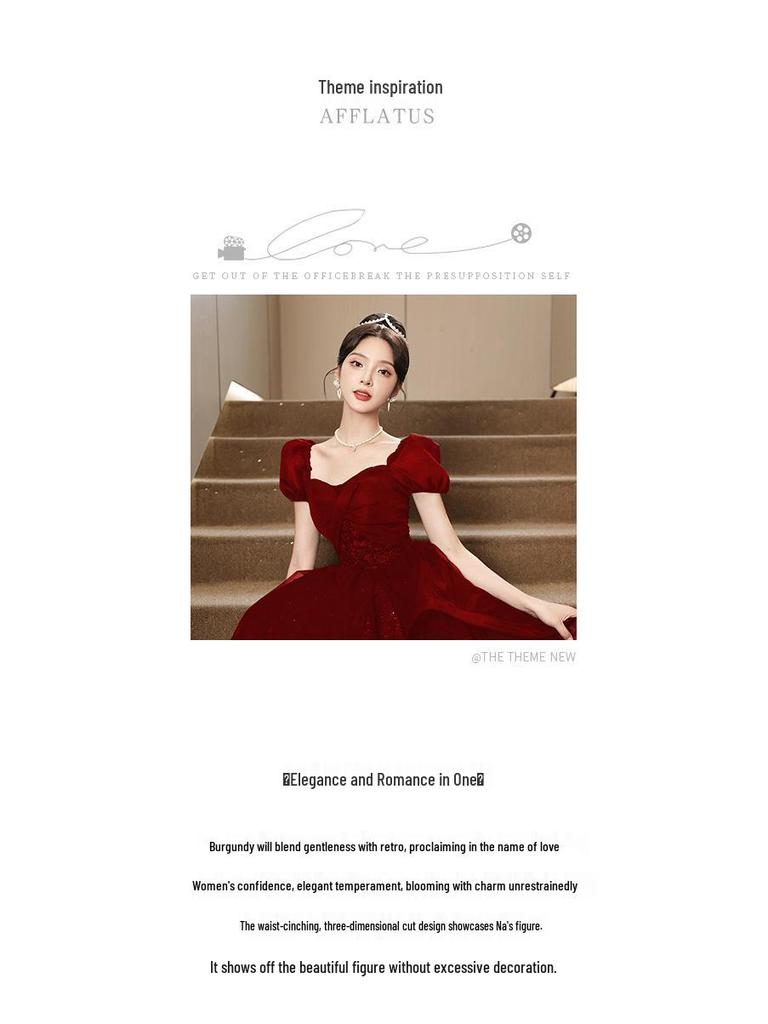 2025 Luxury Red Bridal Toasting Dress: New Style Long Evening Gown for Engagements and Weddings