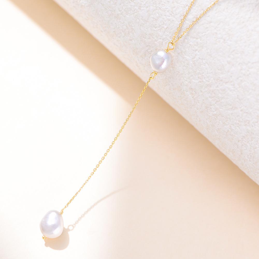 Fine Jewelry S925 Sterling Silver Natural Freshwater Pearl Tassel Choker Necklaces 405cm