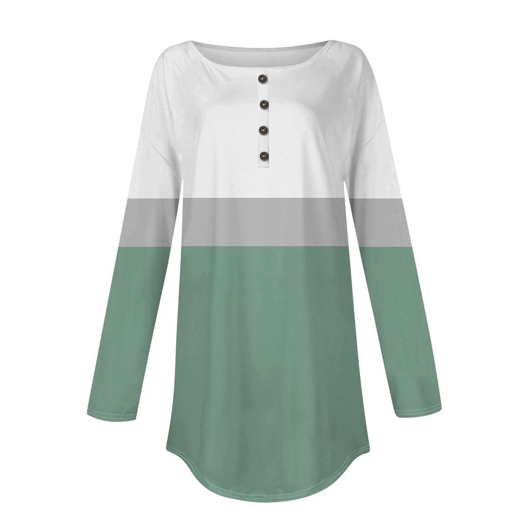 Women's Fashion Loose Button Collar Print Long Sleeve T-Shirt Tops Pullover