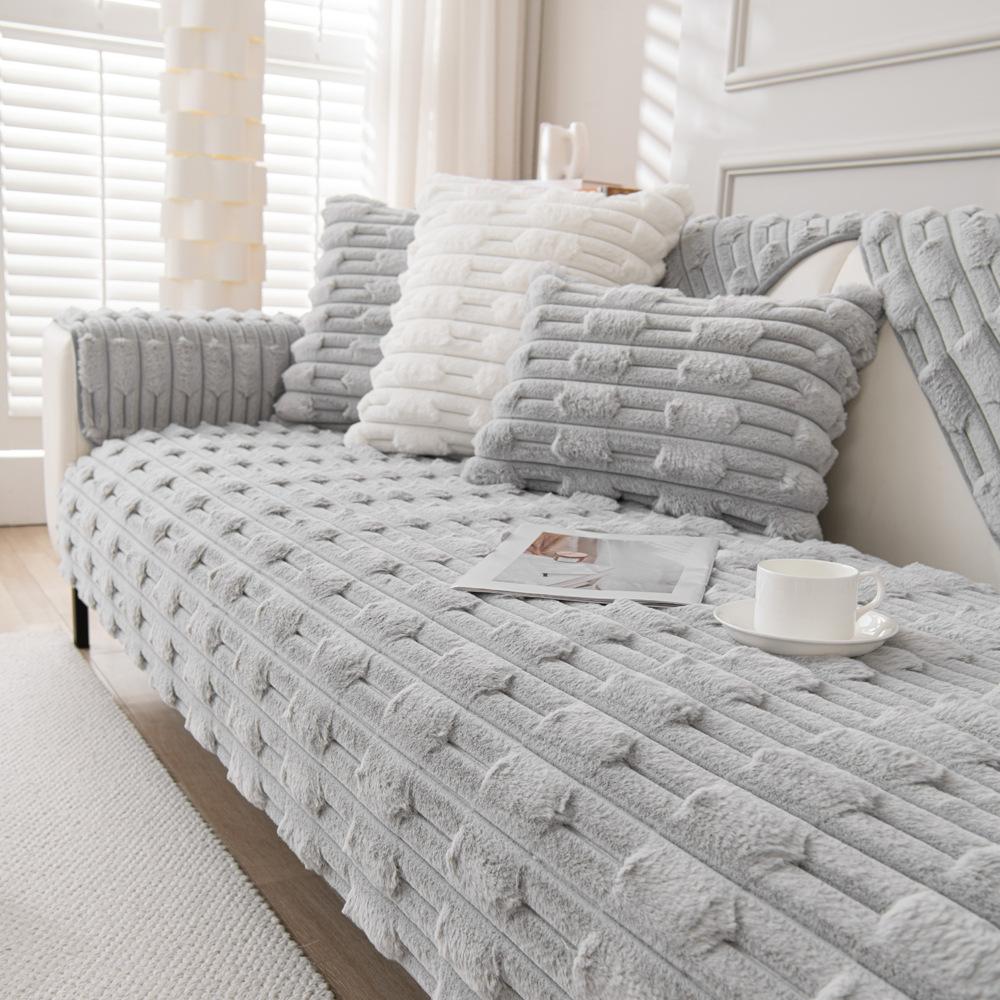 Cream Style Rabbit Plush Sofa Cushion Autumn and Winter New Thickened Cushion Winter Antislip High-End Sofa Cover Cloth