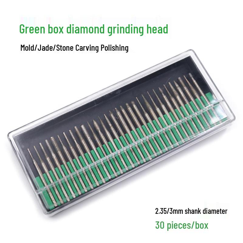 Diamond Grinding Head Set, 3mm Green Box: Cylindrical Alloy Grinding & Pneumatic Needle Heads