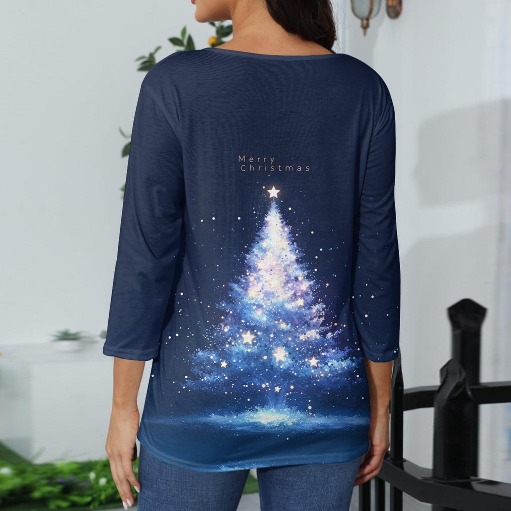 Women's Casual Fashionable Sexy Comfortable V-Neck Christmas Three-Quarter Sleeve Top