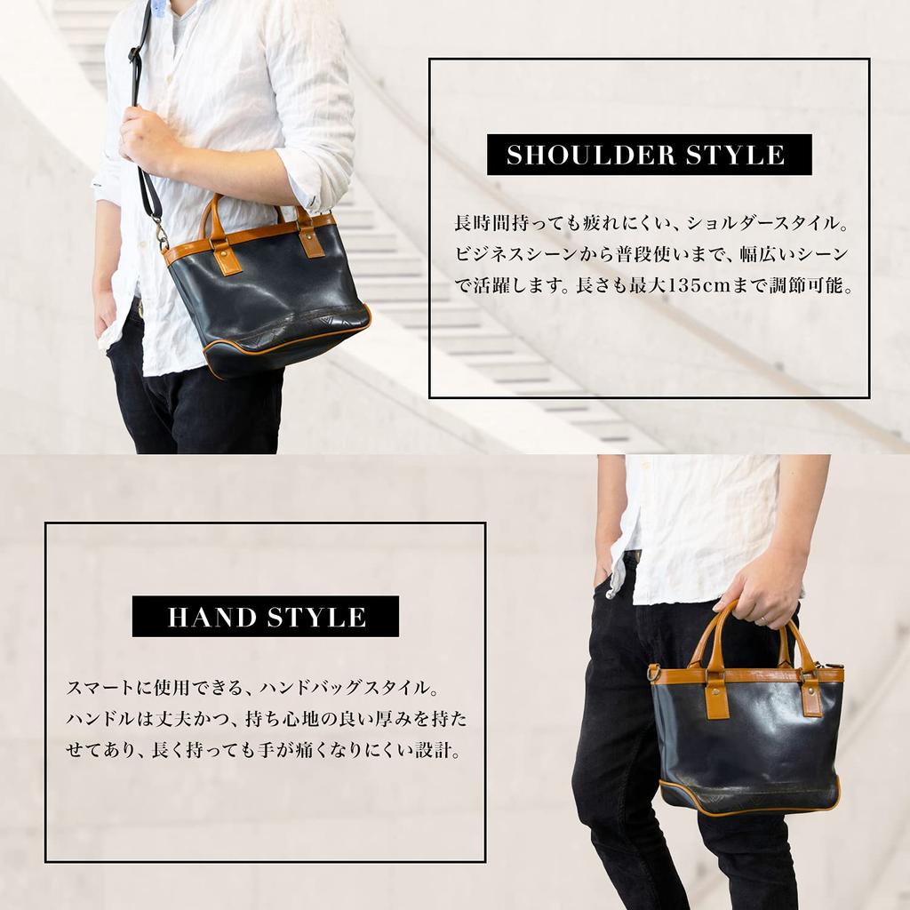 Antique Smooth Leather Mini Tote Bag Handbag Shoulder Bag Present Made in Japan Bag Genuine Leather Case Attractive Bag [Indy] Men's (Black)