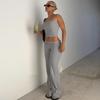 Women Casual Solid Strapless Sleeveless Top Flared Pants Two Piece Set