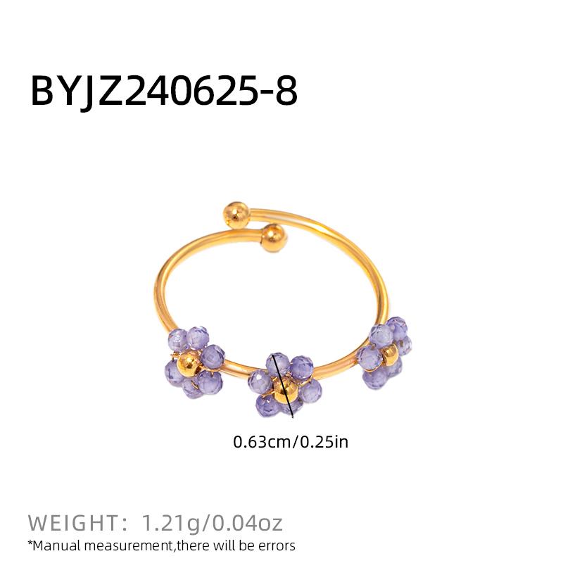 

multi-colored Zircon Flower Rings for Women Stainless Steel Zircon Female Summer Accessories Open Adjustable Couple Rings Gift