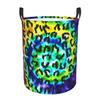 Leopard Round Laundry Hamper Rainbow Tie Dye Storage Basket Toys Clothes Organizer Bin For Home Bathroom Bedroom Dorm Nursery