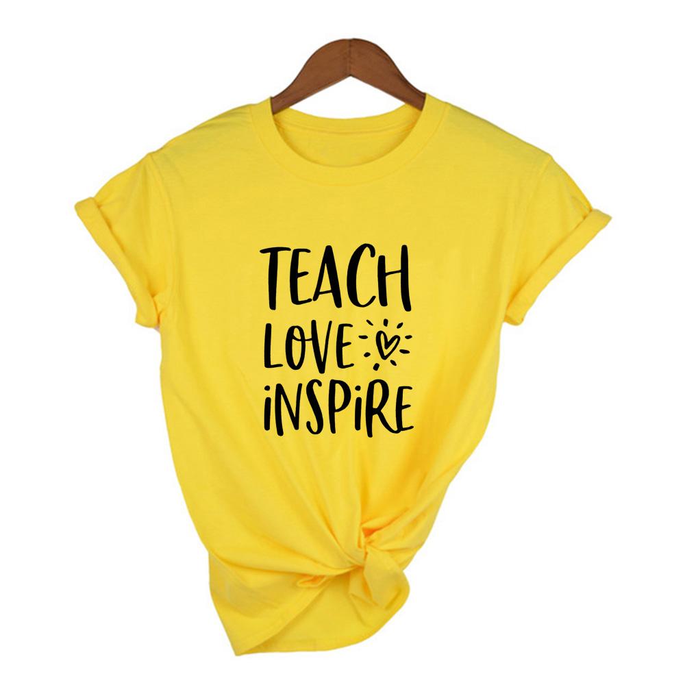 Teach Love Inspire Letter Heart Print Women T Shirt For Teacher Gift Harajuku Kawaii Short Sleeve