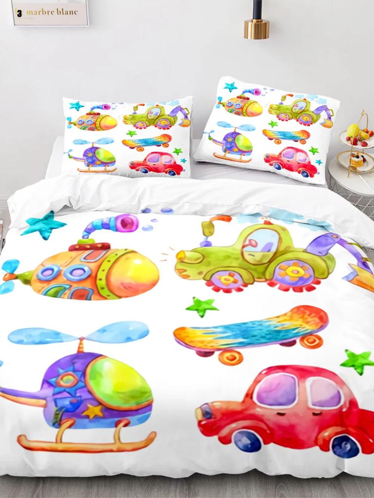 Cartoon Tractor Duvet Cover Watercolor Style Excavator for Children Teen Machinery Bulldozer Polyester Quilt Cover Bedroom Decor
