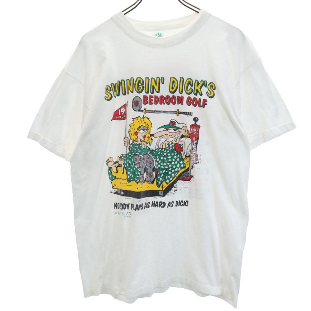 90s Print Short sleeve Single stitch T-shirt White system Old vintage Men's Used