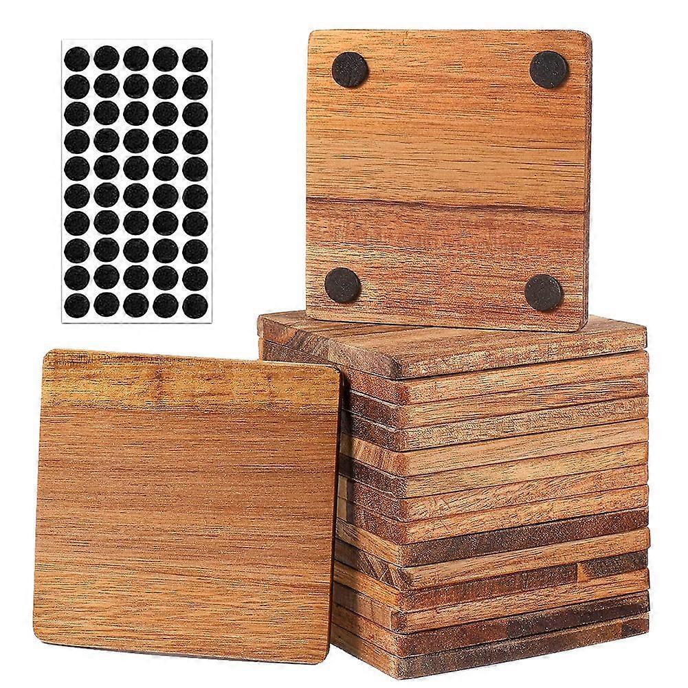 16 Pieces Unfinished Wood Coasters, 4 Inch Square -Wooden Coasters for Crafts with Non-Slip Silicon Dots