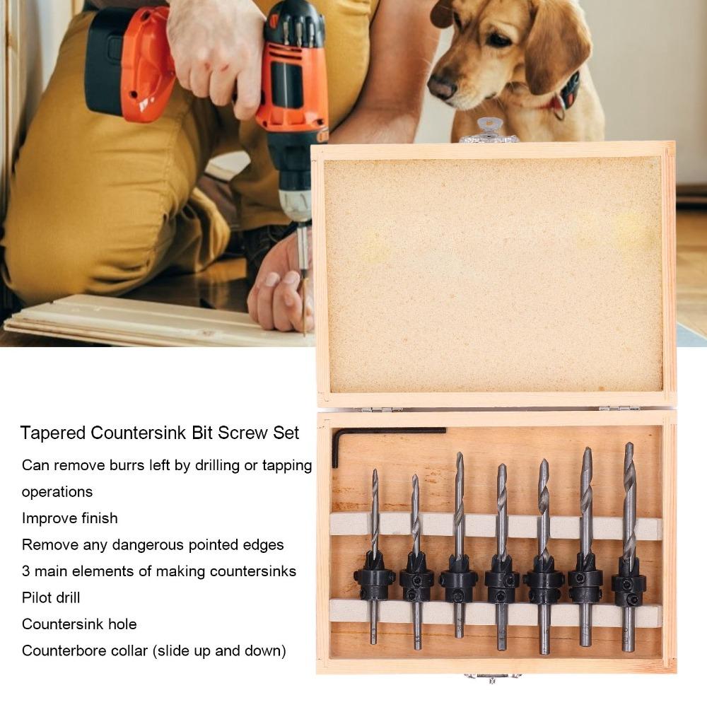 Hex Wrench Tapered Countersink Bit Set Adjustable Collars Wood Pilot Hole Set Woodworking