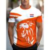 Herren T-Shirt mit Löwendruck und niederländischer Flagge, Orange & Weiß Colorblock, Kurzarm Rundhals, Lässiges Oberteil im Nationalmannschafts-Stil für Fußballfans