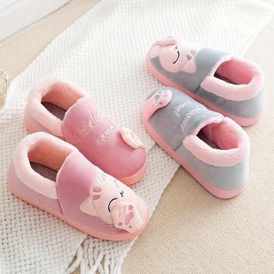 Cozy Women'S Winter Slippers with Cute Cat Design Soft Plush Fabric Thick Sole