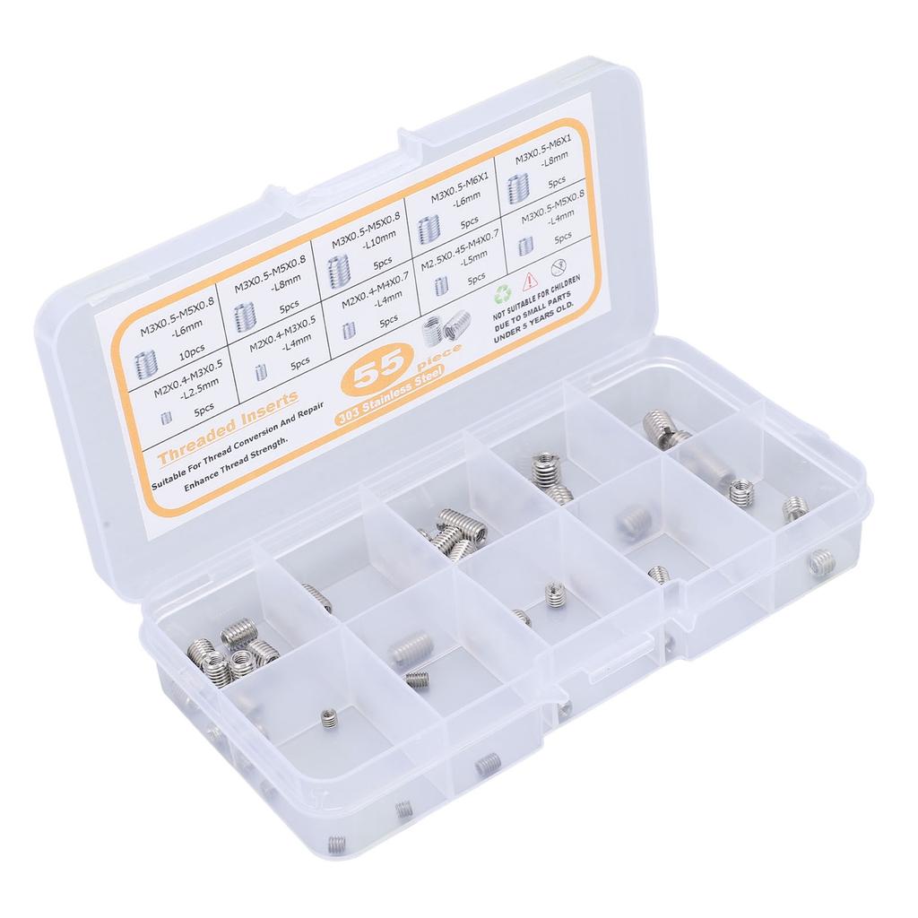 55Pcs Insert Nut Threaded M2 M2.5 M3 Stainless Steel Fastener Assortment for Repair