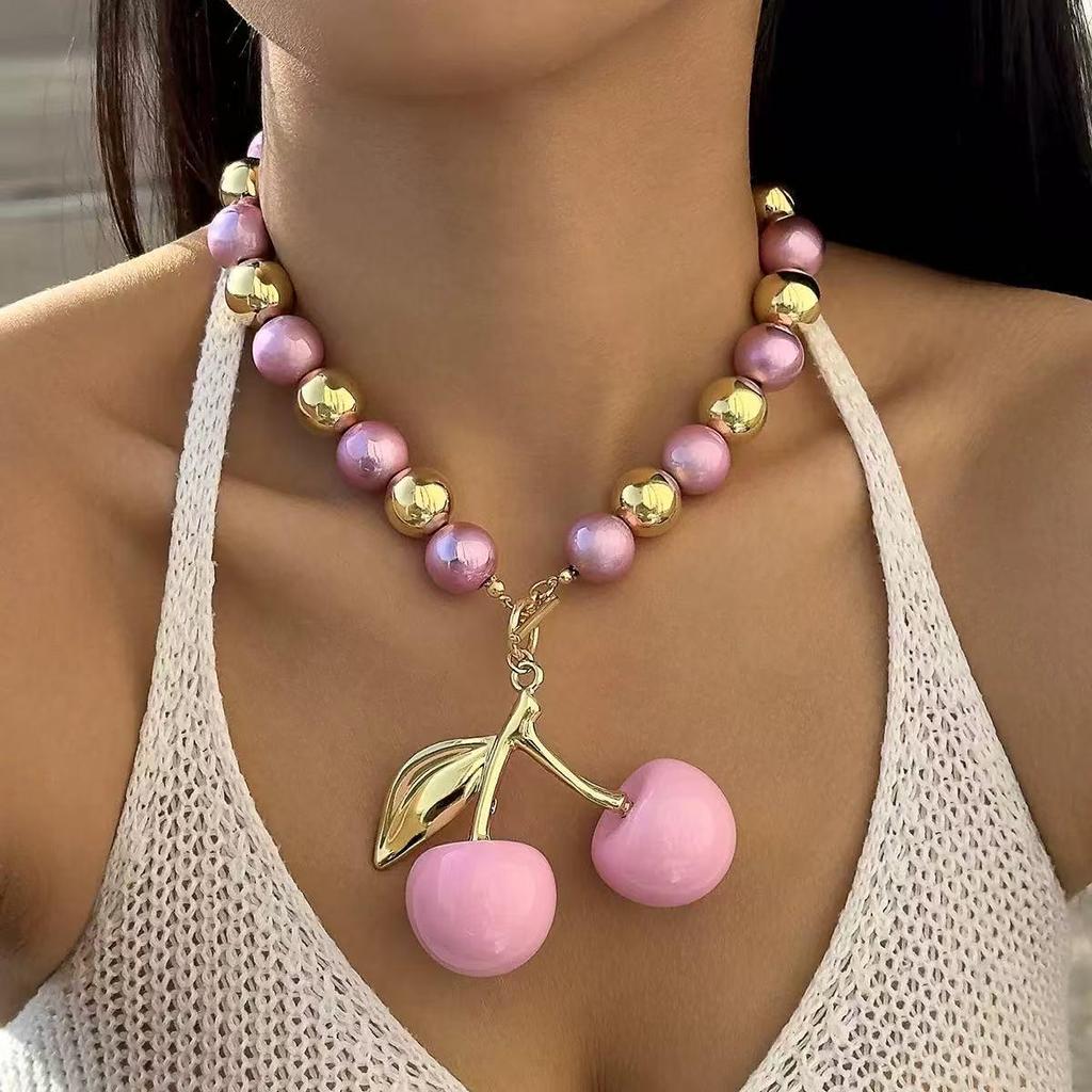 Y2K Fashion High-End Cherry Pearl Stainless Steel Pendant Jewelry