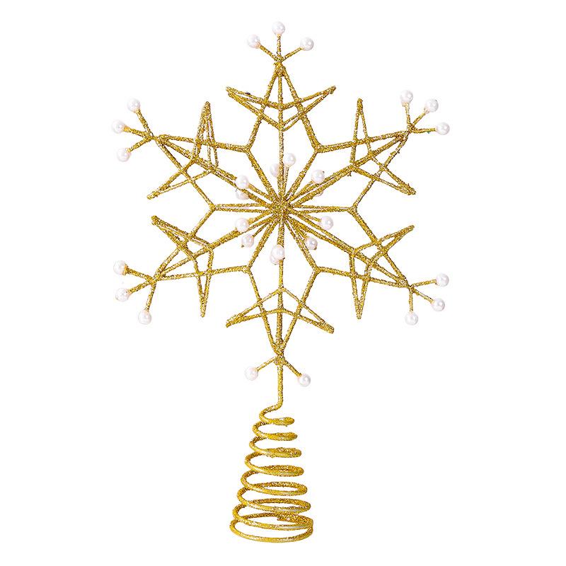 Wrought Iron Snowflake Pearl Star Christmas Tree Topper Ornament